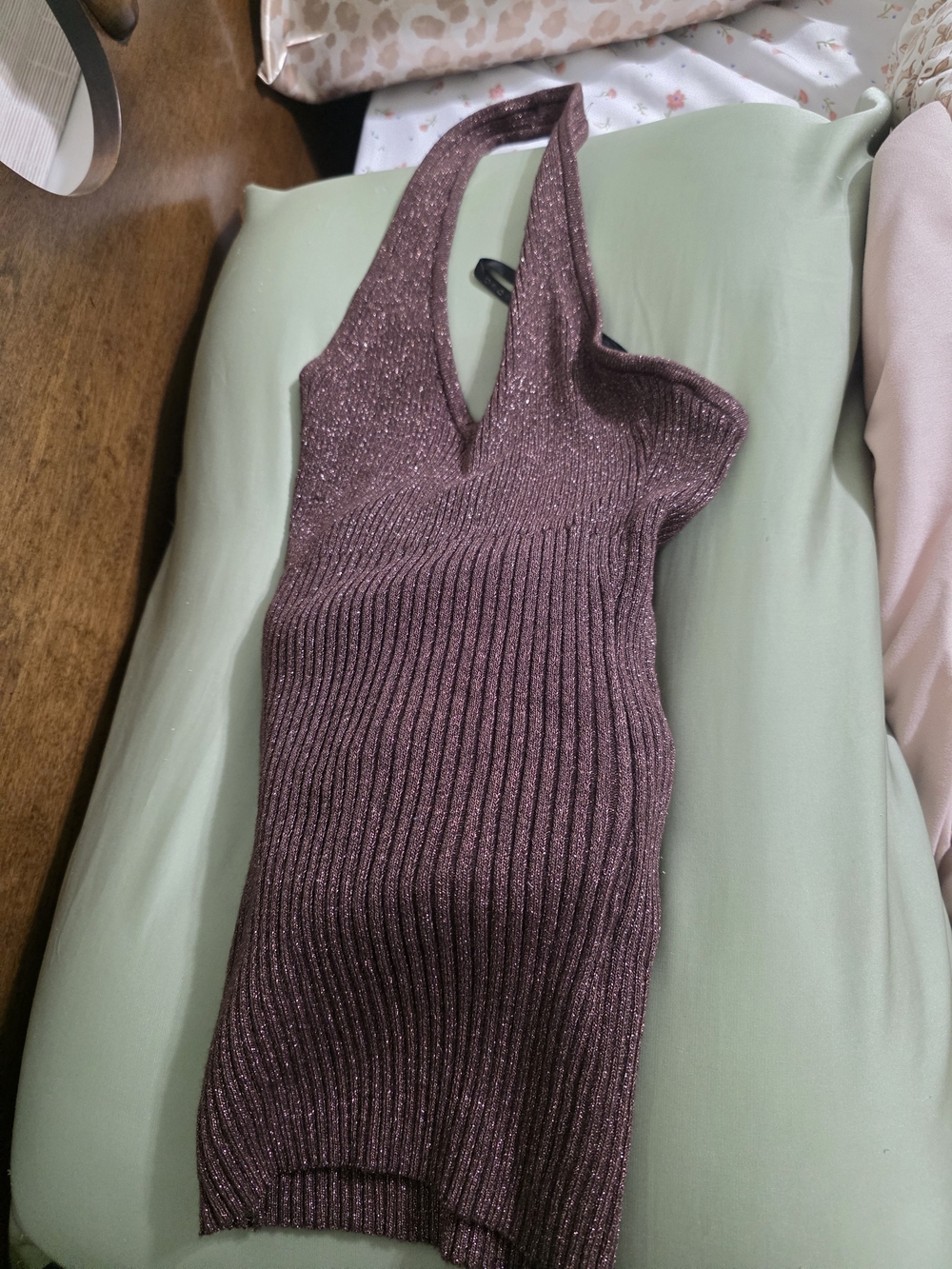 bebe One-Shoulder Sparkle Knit Dress in Plum